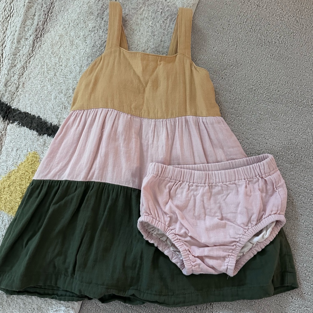 Hanna Andersson Colorblock Dress & Bloomer Set In Cotton Muslin - Size 3T